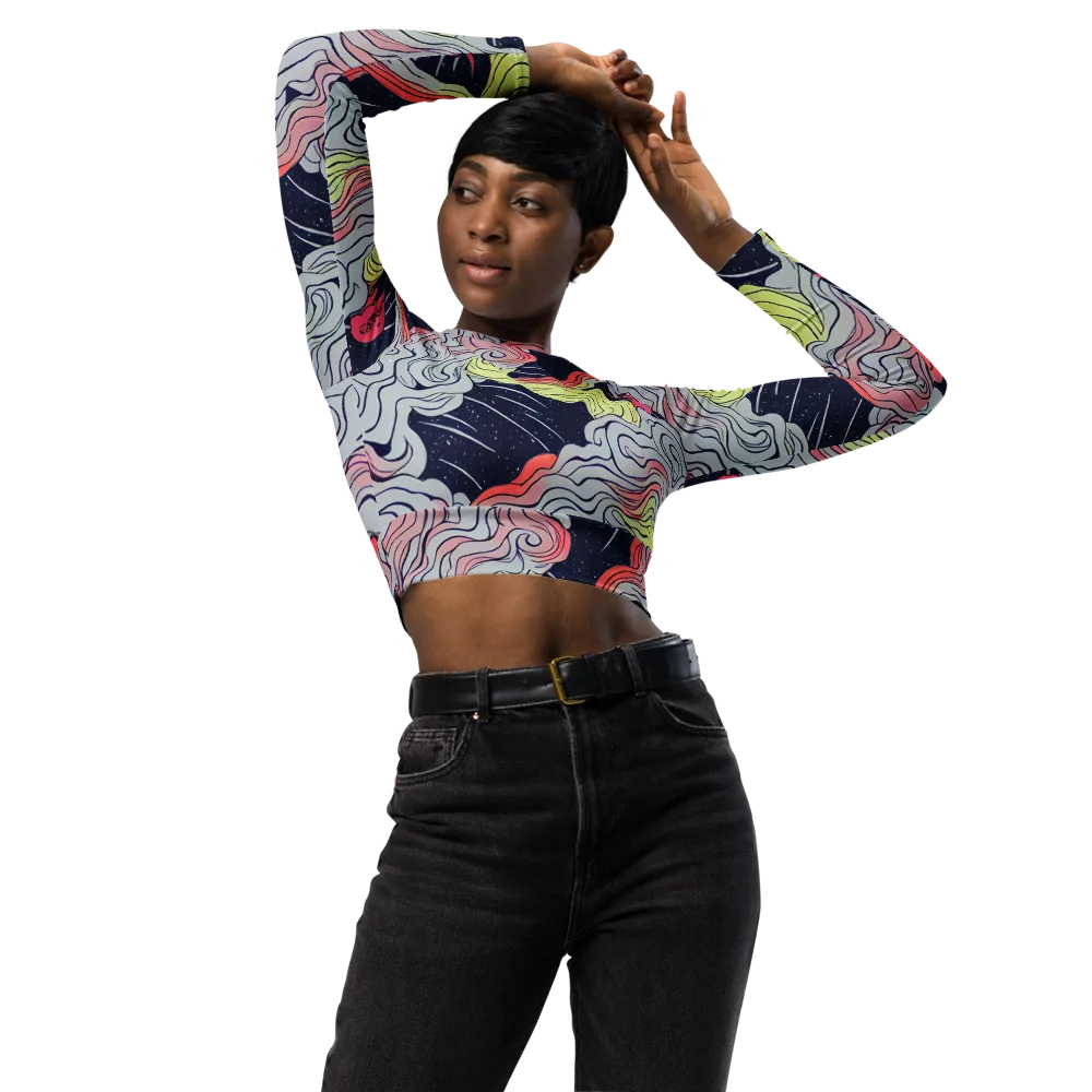 Stardust Drapery on Long Sleeve Crop Top — Front