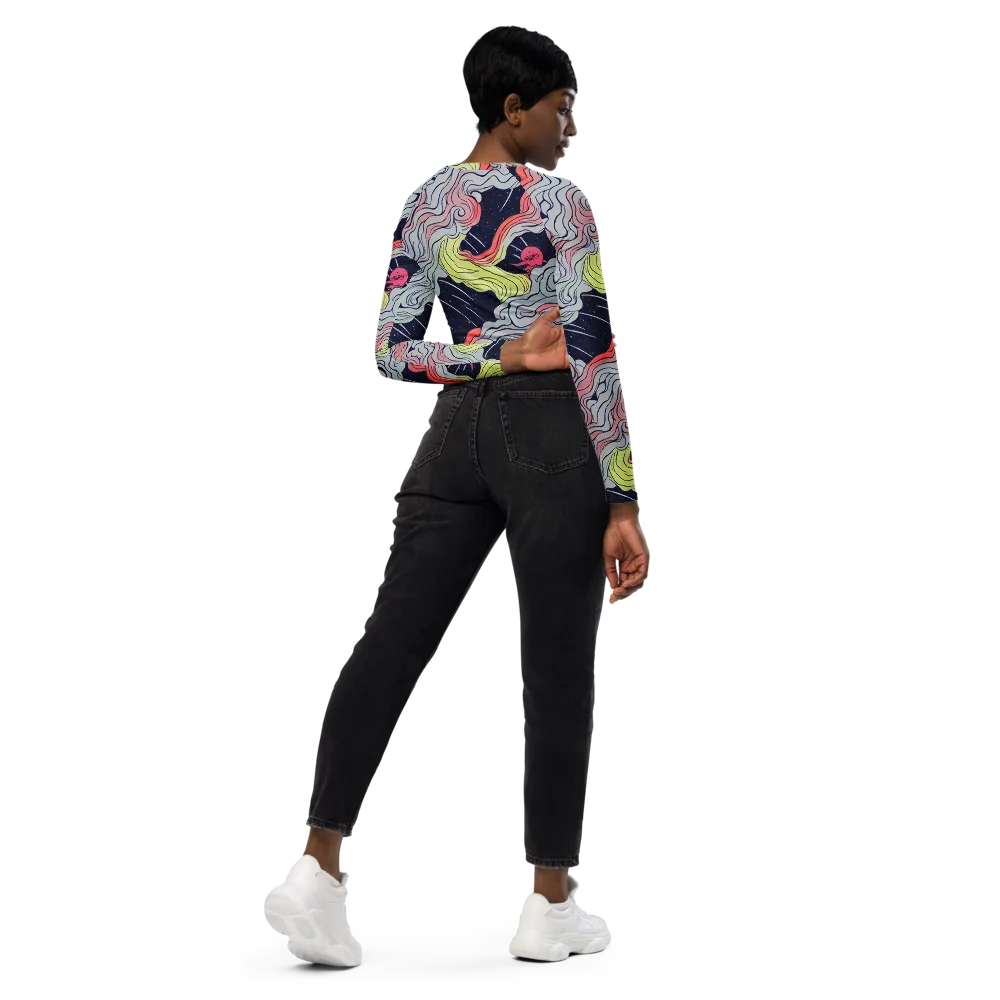 Stardust Drapery on Long Sleeve Crop Top — Right Back