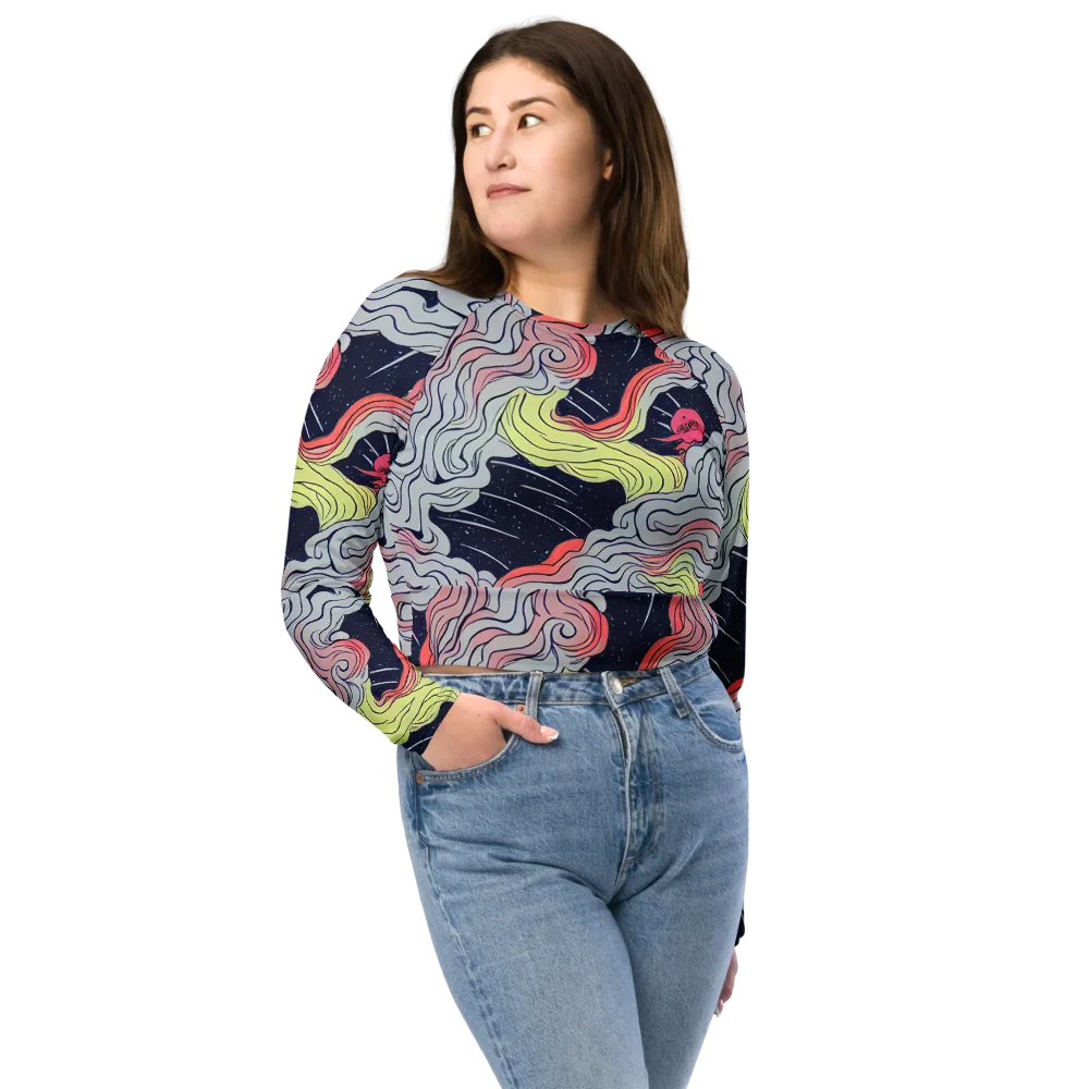 Stardust Drapery on Long Sleeve Crop Top — Front