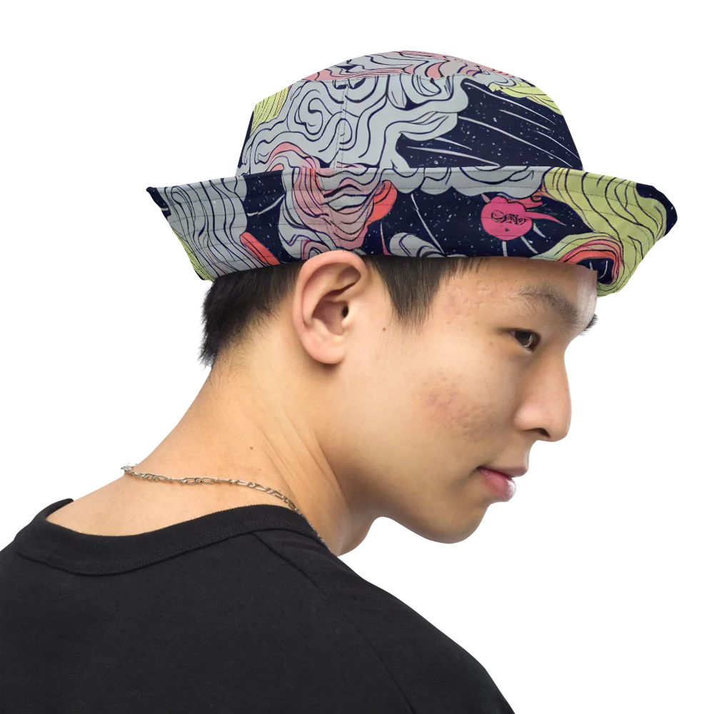 Stardust Drapery on Reversible Bucket Hat — Right Outside