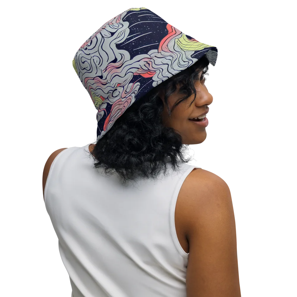 Stardust Drapery on Reversible Bucket Hat — Right Outside