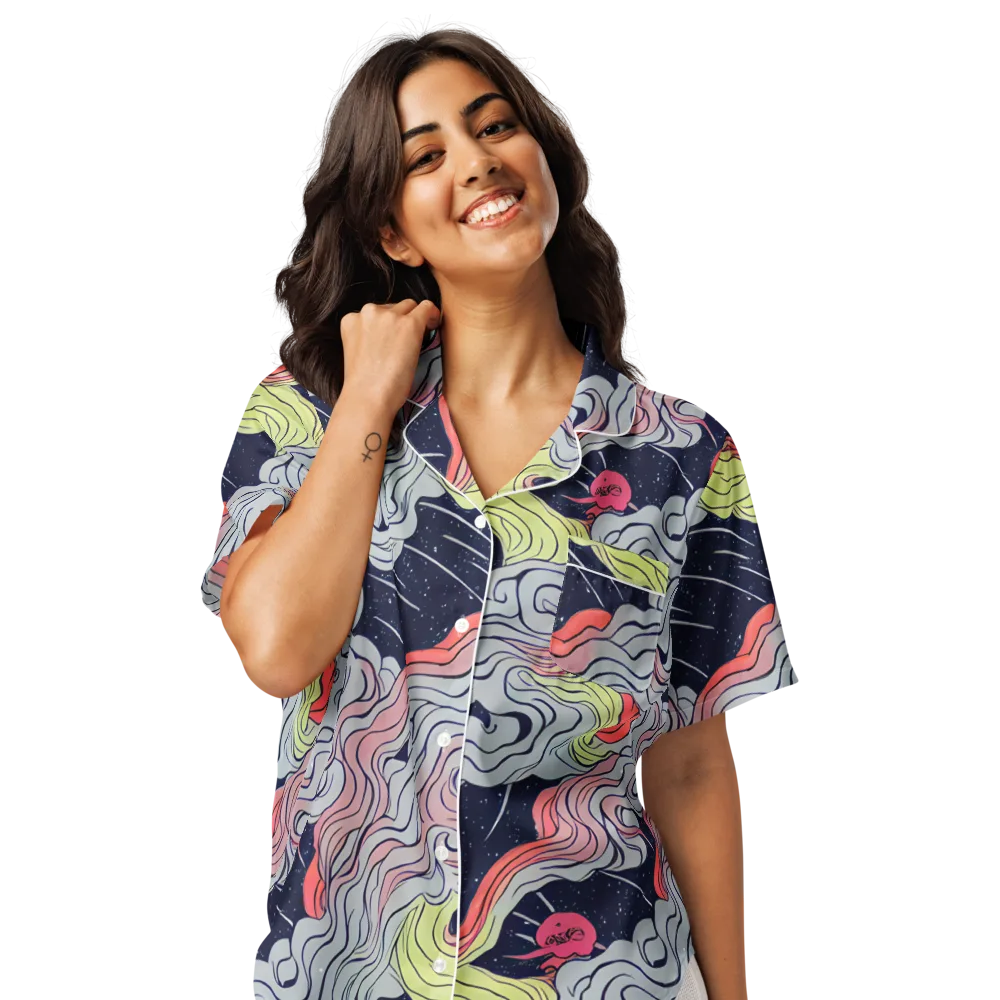 Stardust Drapery on Women's Short Sleeve Pajama Top — Front