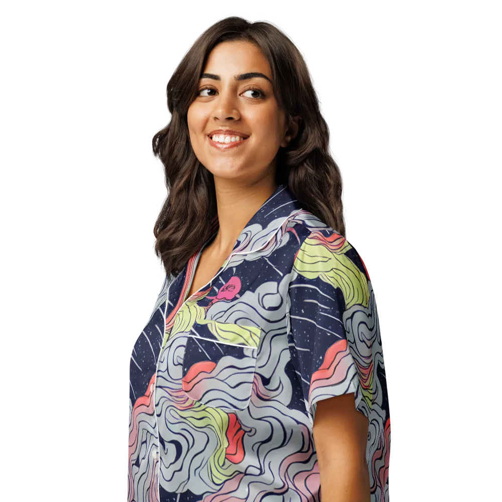 Stardust Drapery on Women's Short Sleeve Pajama Top — Left Front