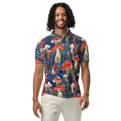 Scarlet Spore Garden on a Men's Slim Fit Polo Shirt