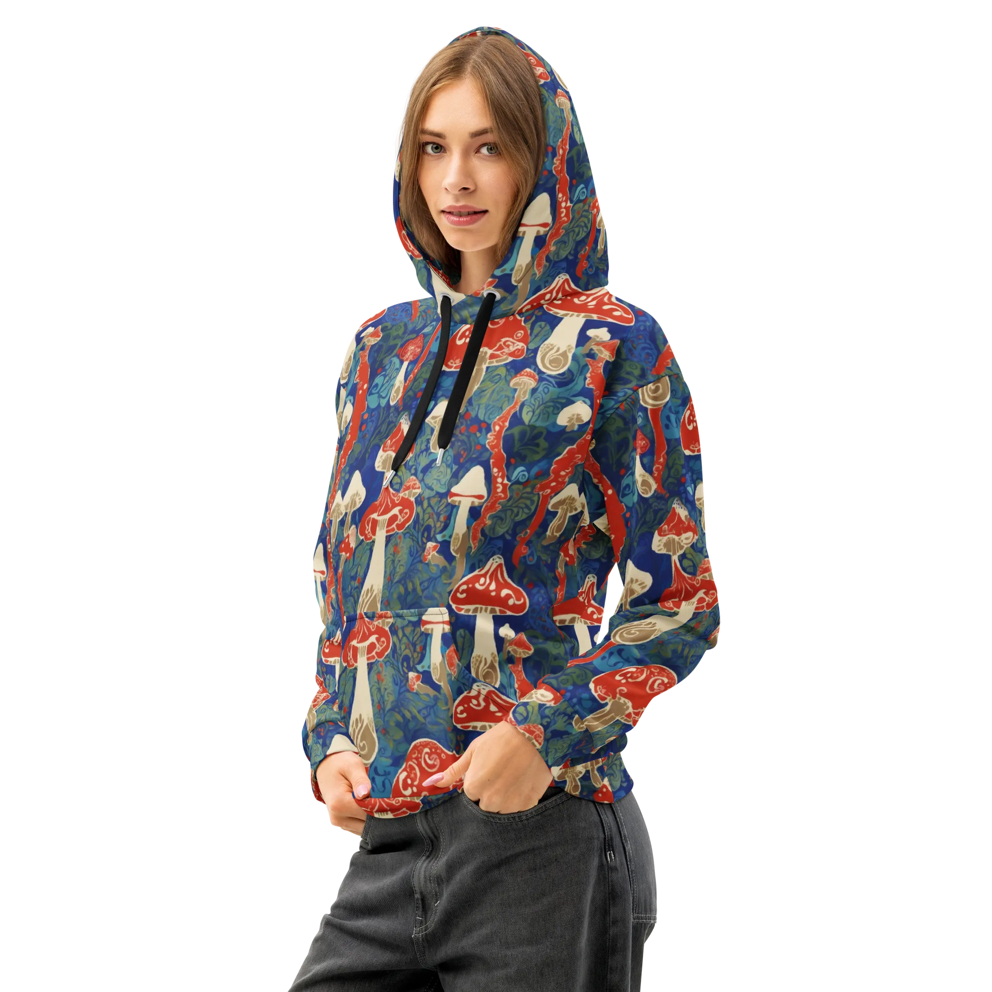 Scarlet Spore Garden on Cotton Hoodie — Left Front