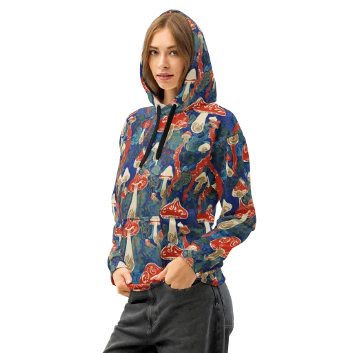 Scarlet Spore Garden on a Cotton Hoodie