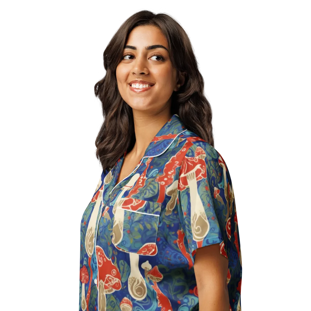 Scarlet Spore Garden on Women's Short Sleeve Pajama Top — Left Front