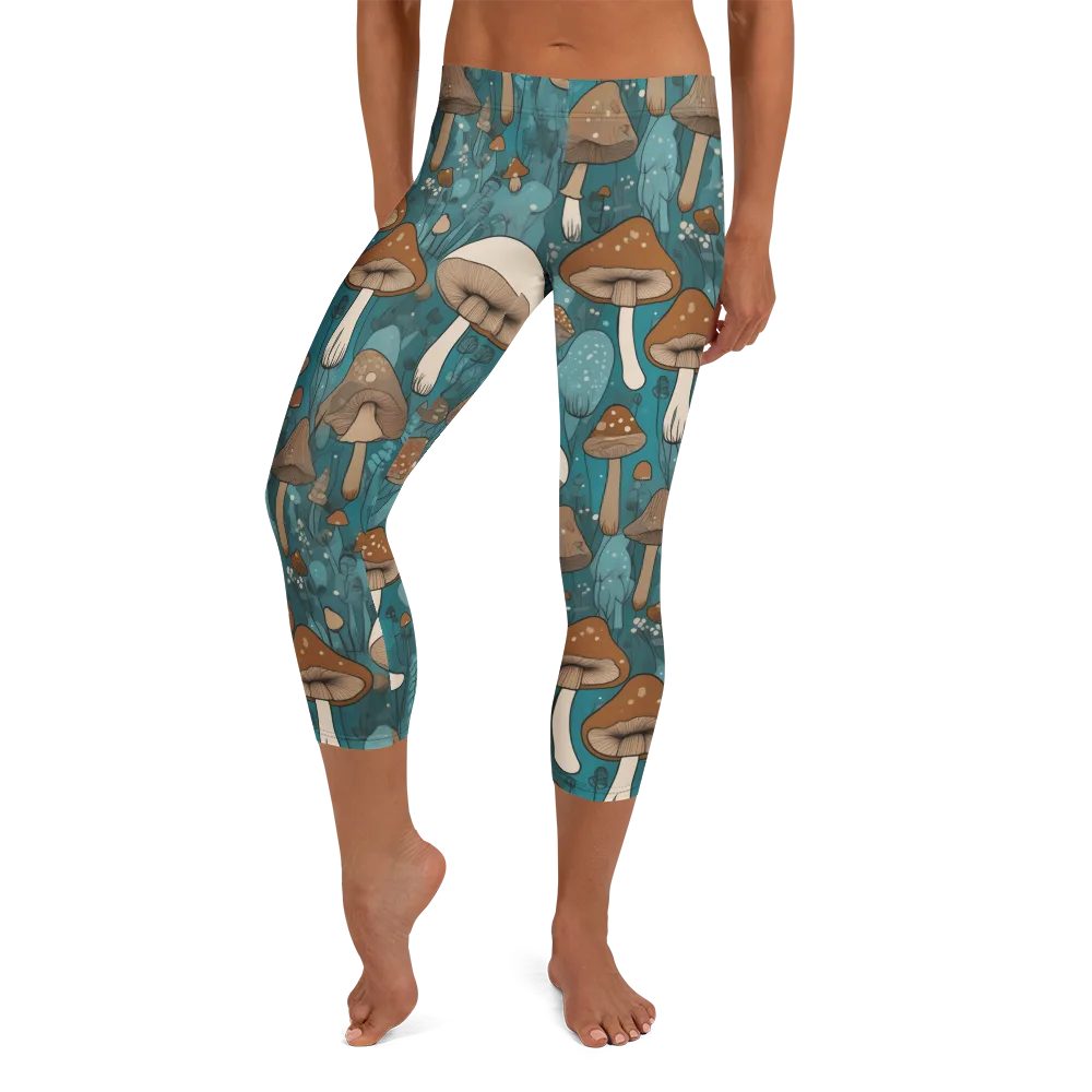 Teal Toadstool on Capri Leggings — Front