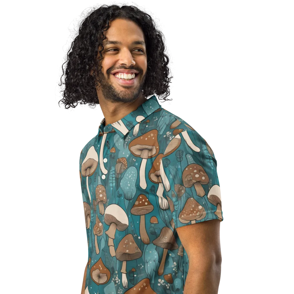 Teal Toadstool on Men's Slim Fit Polo Shirt — Left Front