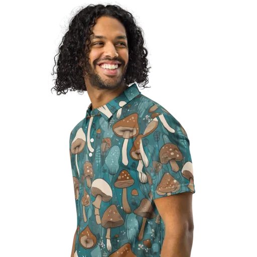 Teal Toadstool on a Men's Slim Fit Polo Shirt