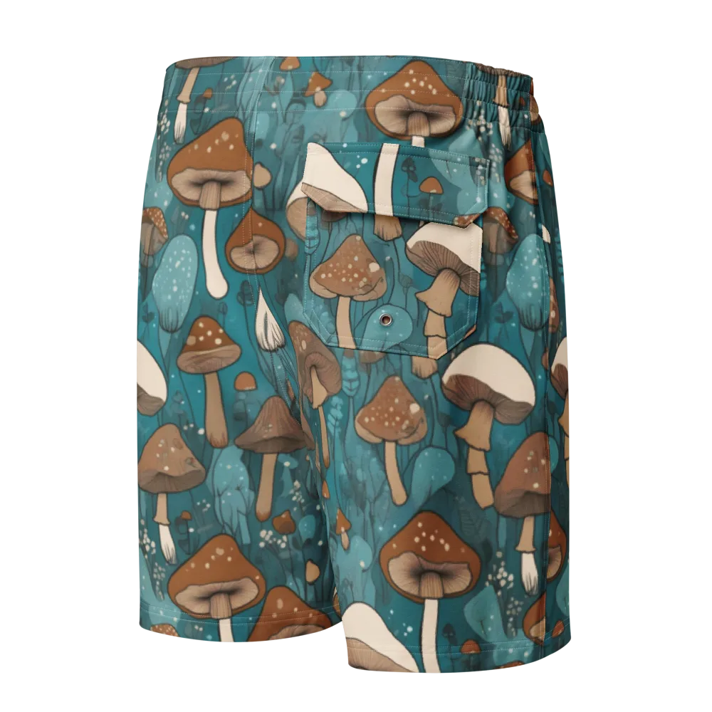 Teal Toadstool on Men's Board Shorts — Back