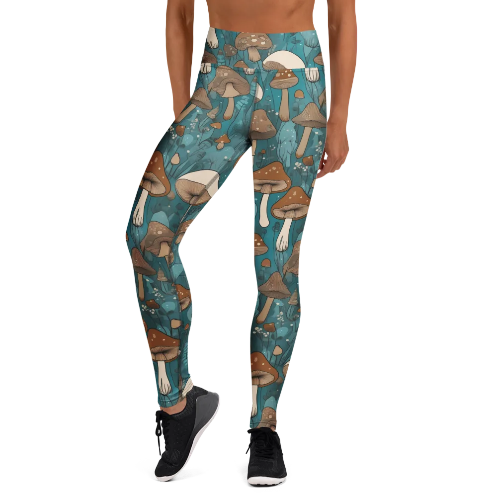 Teal Toadstool on Yoga Leggings — Front