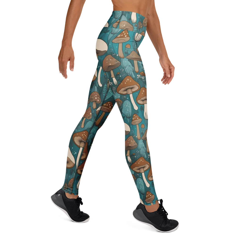 Teal Toadstool on Yoga Leggings — Right