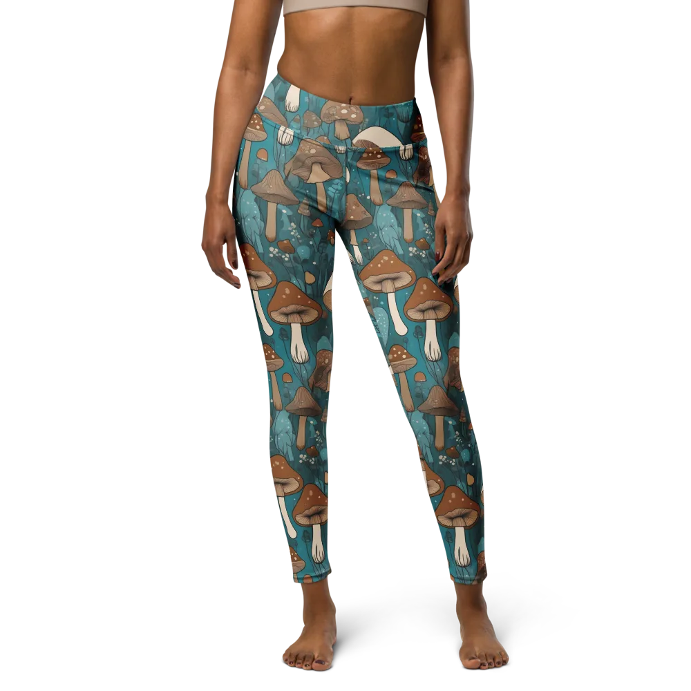 Teal Toadstool on Yoga Leggings — Front