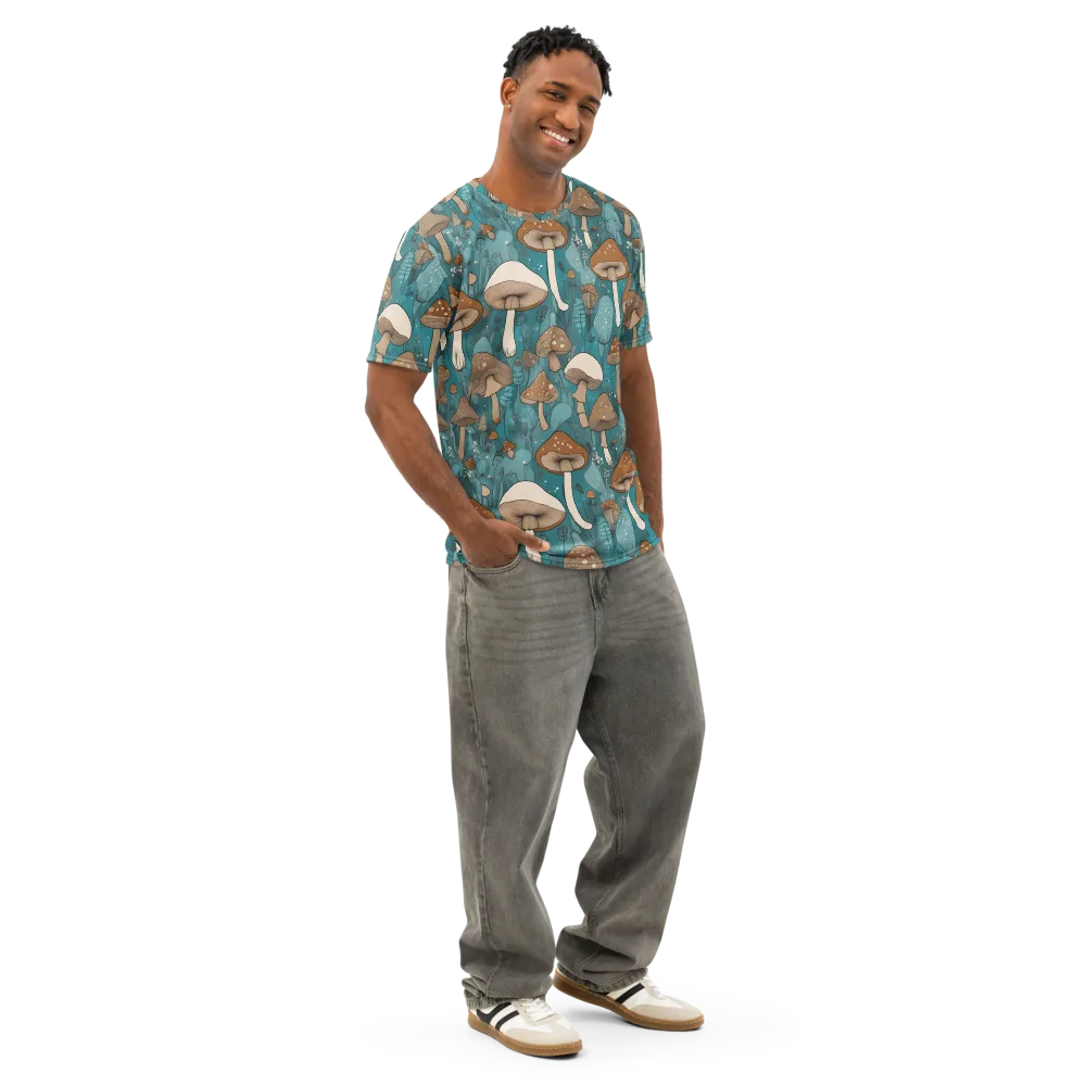 Teal Toadstool on Men's Cotton Crew Neck T-Shirt — Right Front