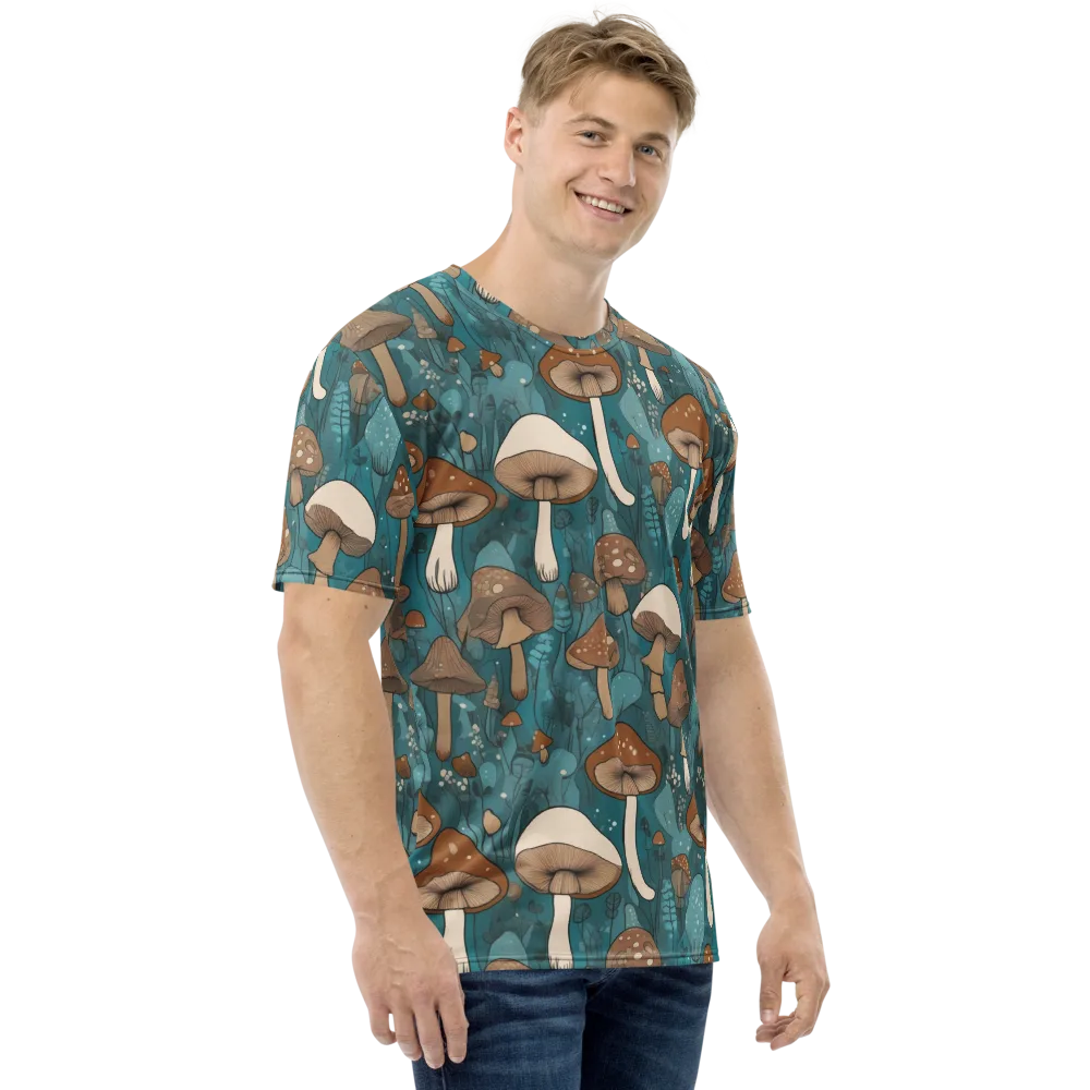 Teal Toadstool on Men's Crew Neck T-Shirt — Right