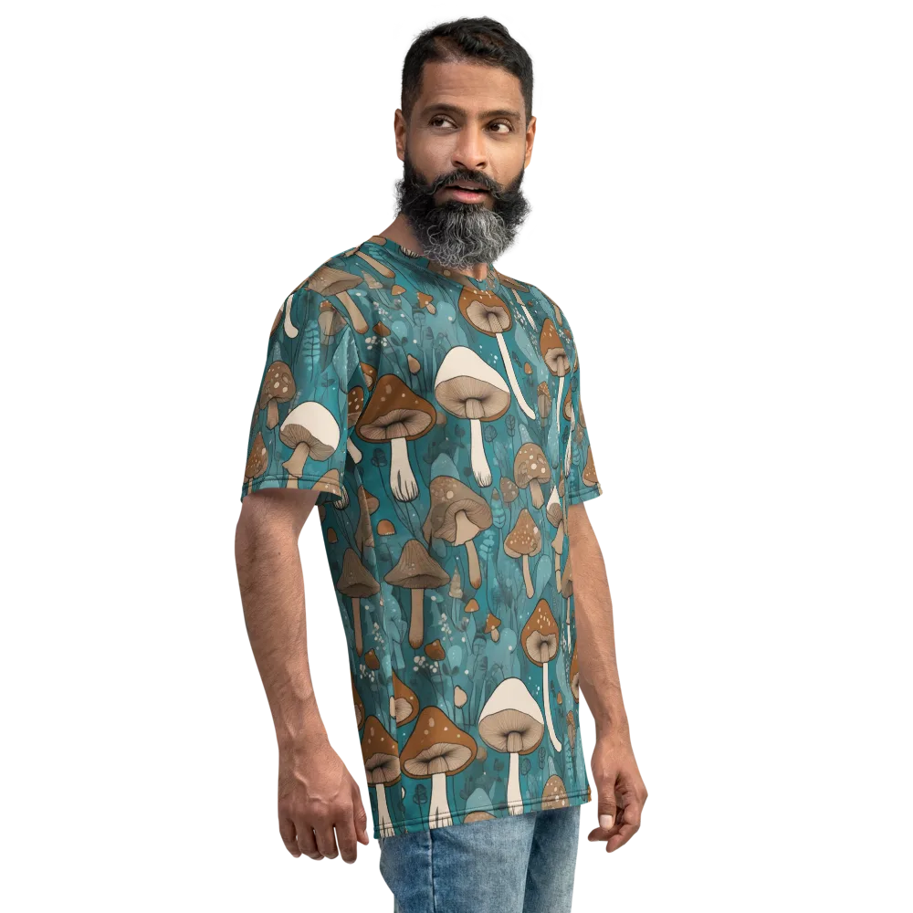 Teal Toadstool on Men's Crew Neck T-Shirt — Right