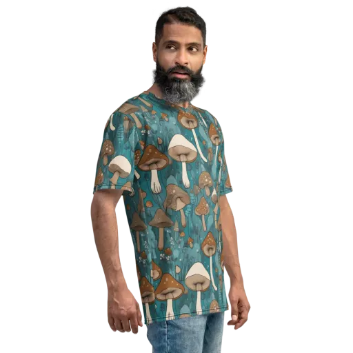 Teal Toadstool on a Men's Crew Neck T-Shirt