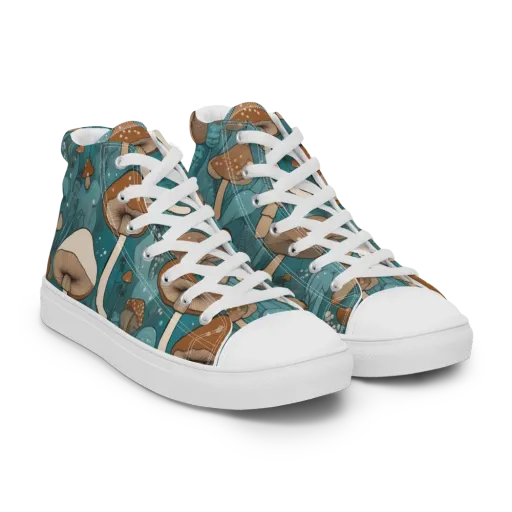 Teal Toadstool on a Men's High Top Canvas Shoes