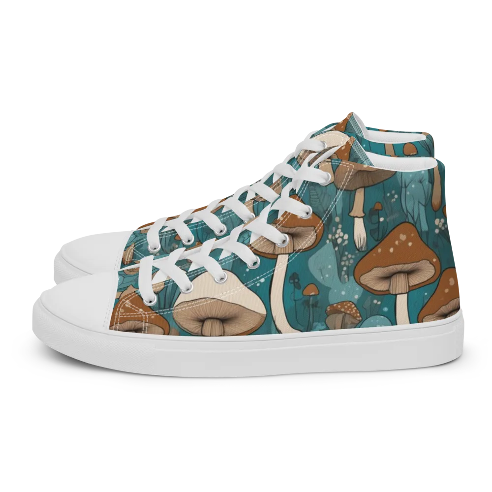 Teal Toadstool on Men's High Top Canvas Shoes — Left