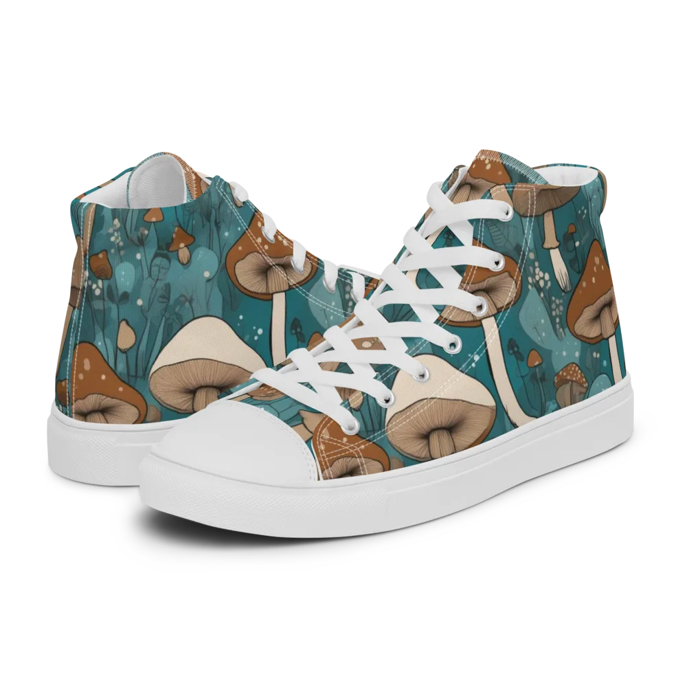 Teal Toadstool on Men's High Top Canvas Shoes — Left