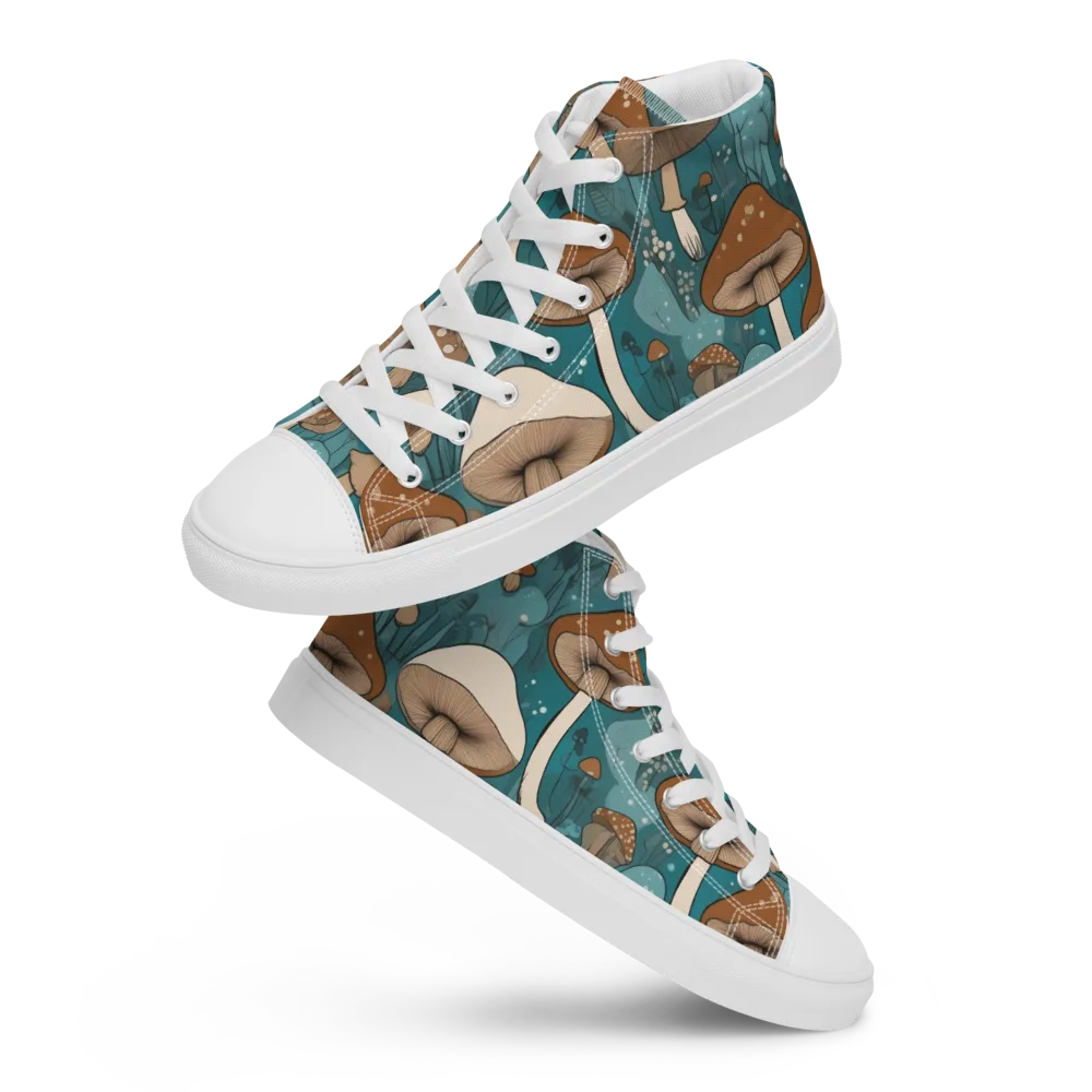 Teal Toadstool on Men's High Top Canvas Shoes — Front
