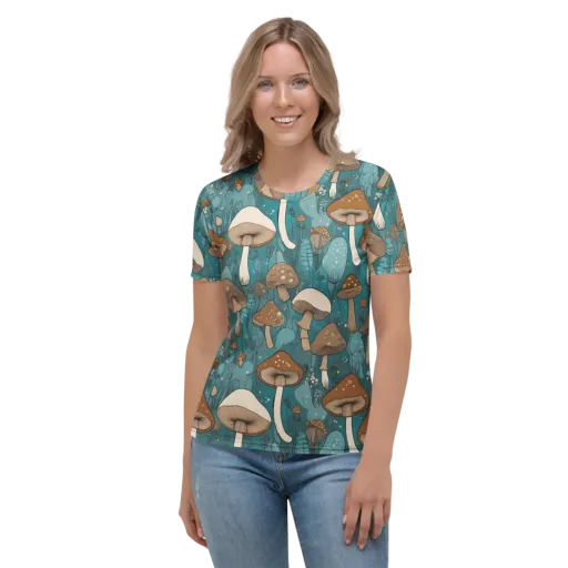 Teal Toadstool on a Women's Crew Neck T-Shirt