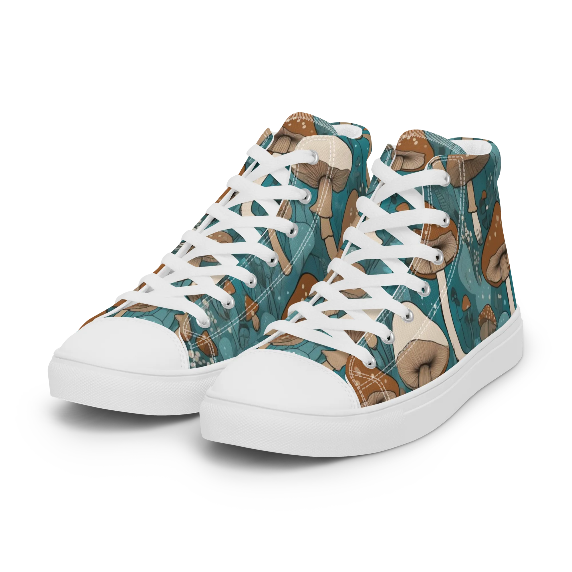 Teal Toadstool on Women's High Top Canvas Shoes — Left Front