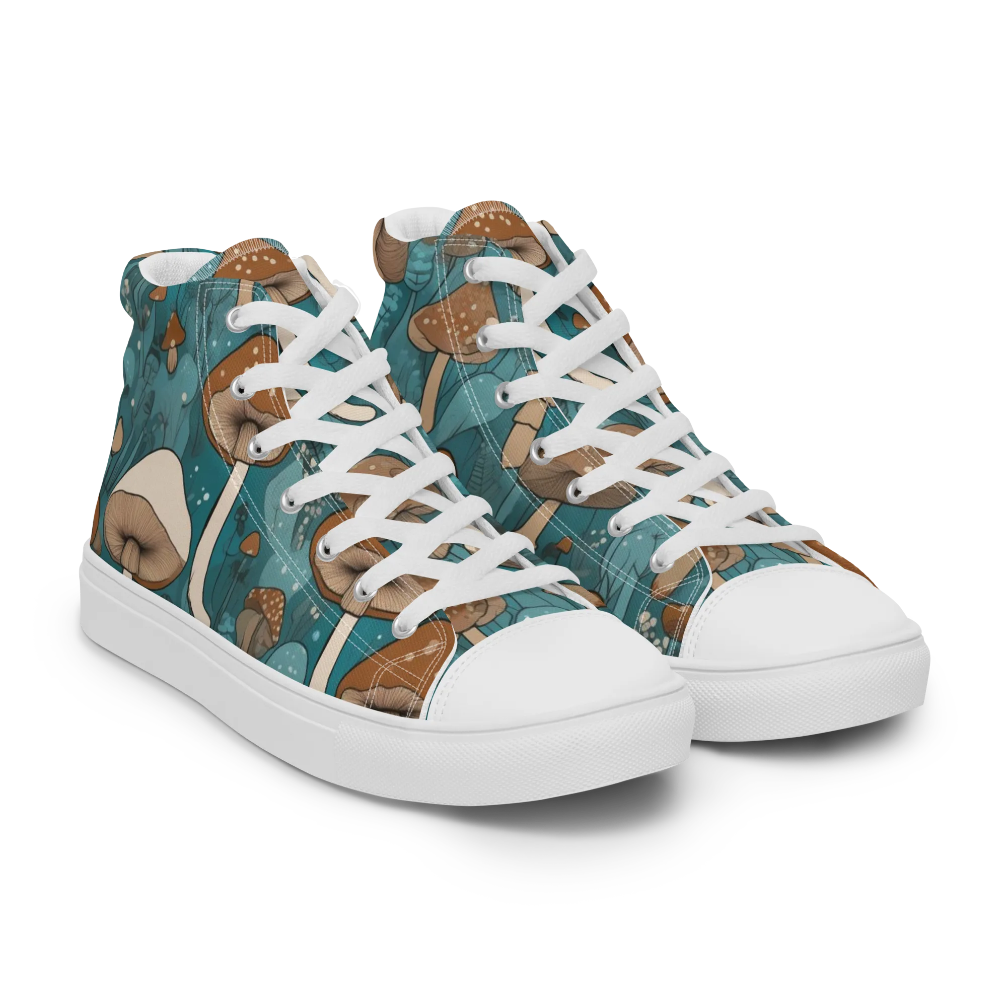 Teal Toadstool on Women's High Top Canvas Shoes — Right Front