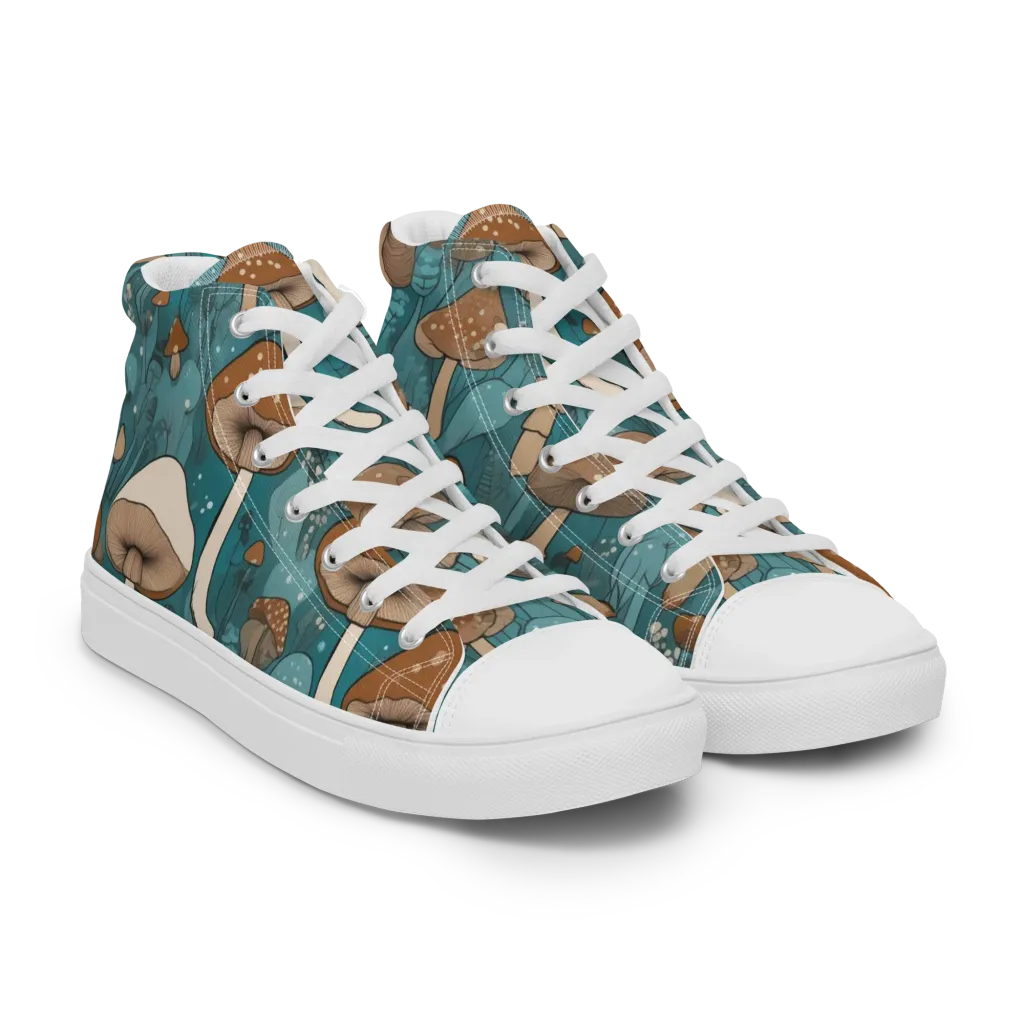 Teal Toadstool on Women's High Top Canvas Shoes — Right Front