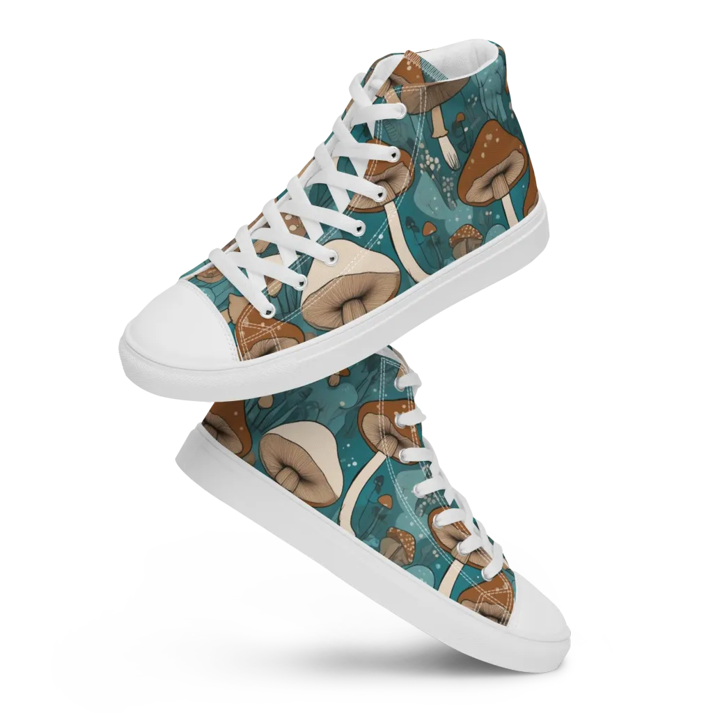 Teal Toadstool on Women's High Top Canvas Shoes — Front