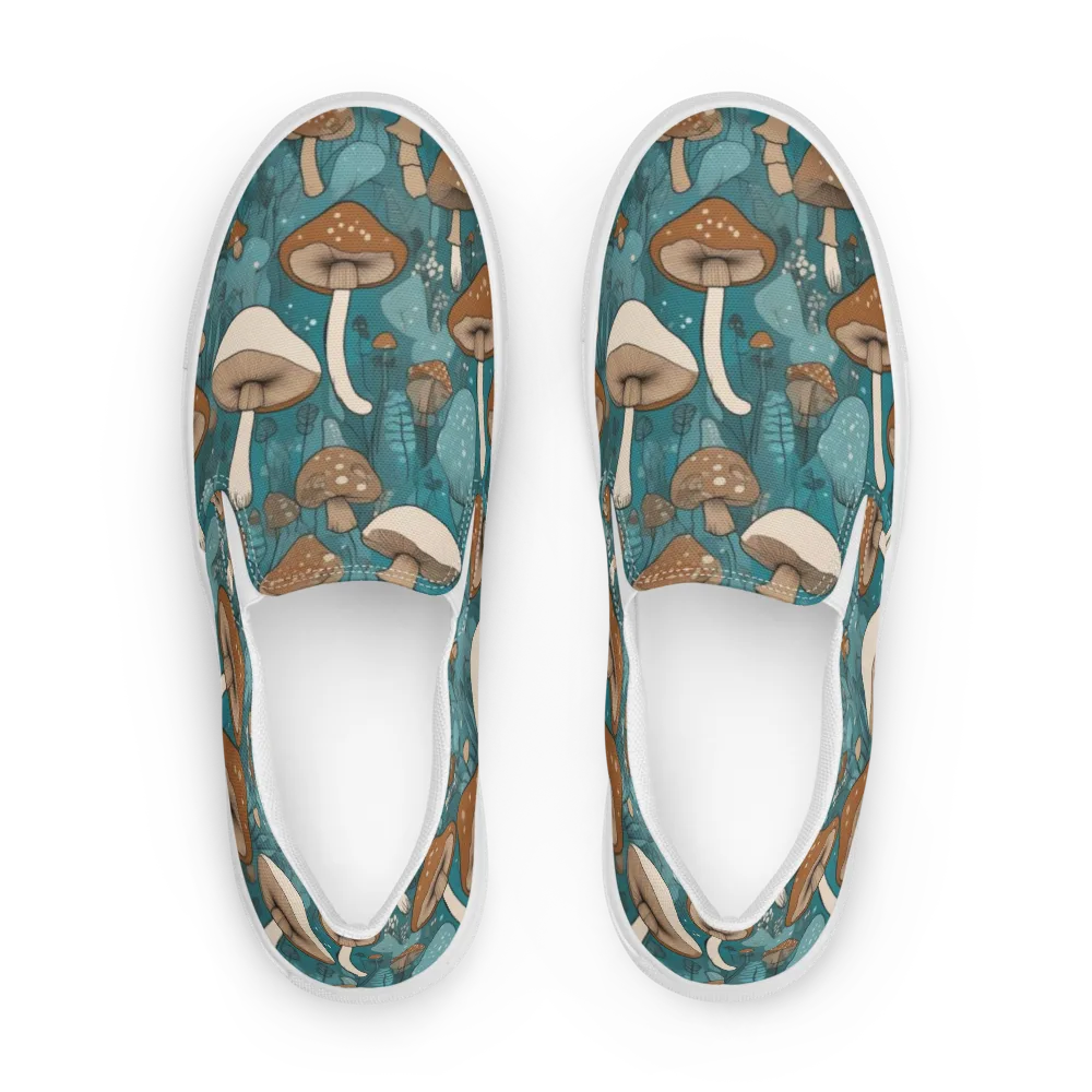 Teal Toadstool on Men's Slip-On Canvas Shoes — Front