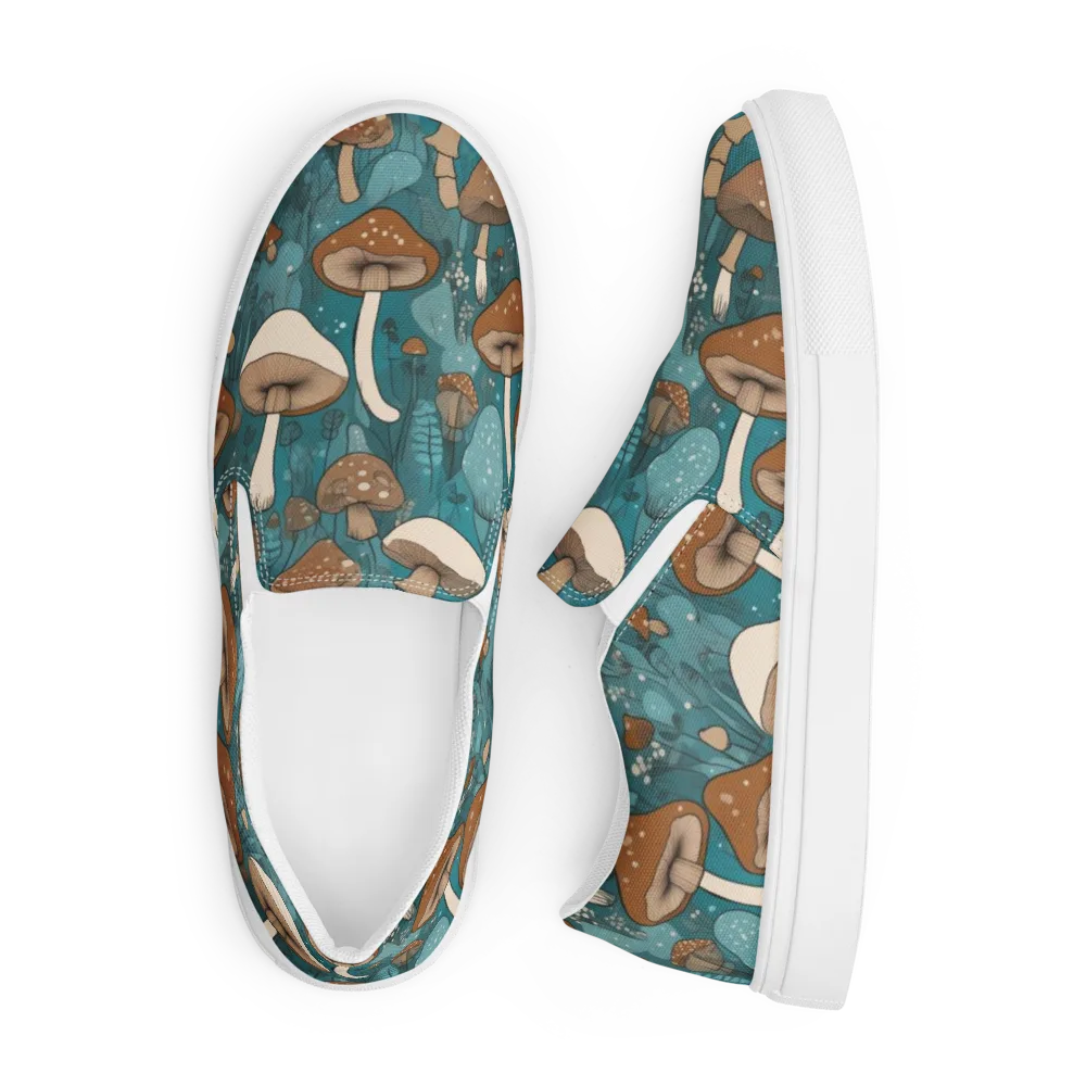 Teal Toadstool on Men's Slip-On Canvas Shoes — Front