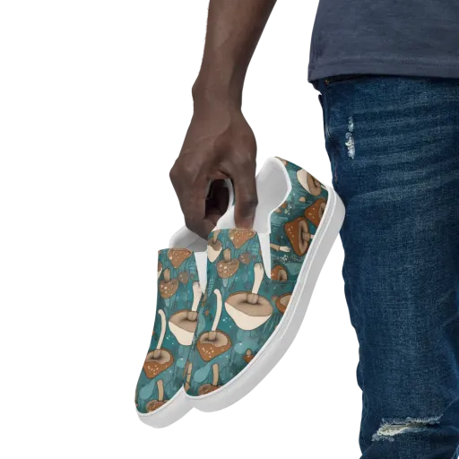 Teal Toadstool on a Men's Slip-On Canvas Shoes