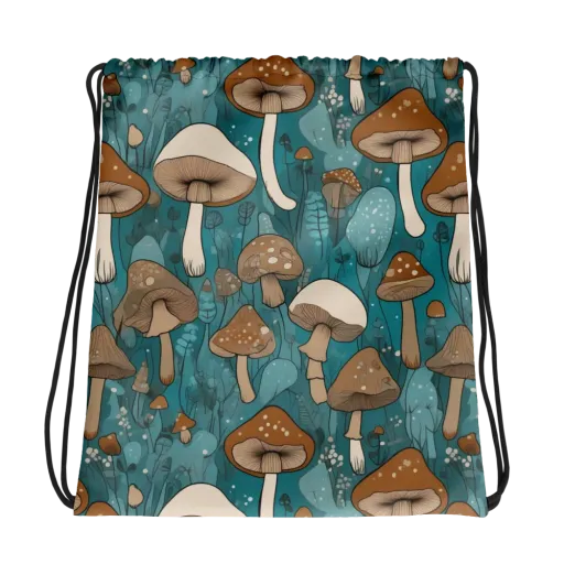 Teal Toadstool on a Drawstring Bag