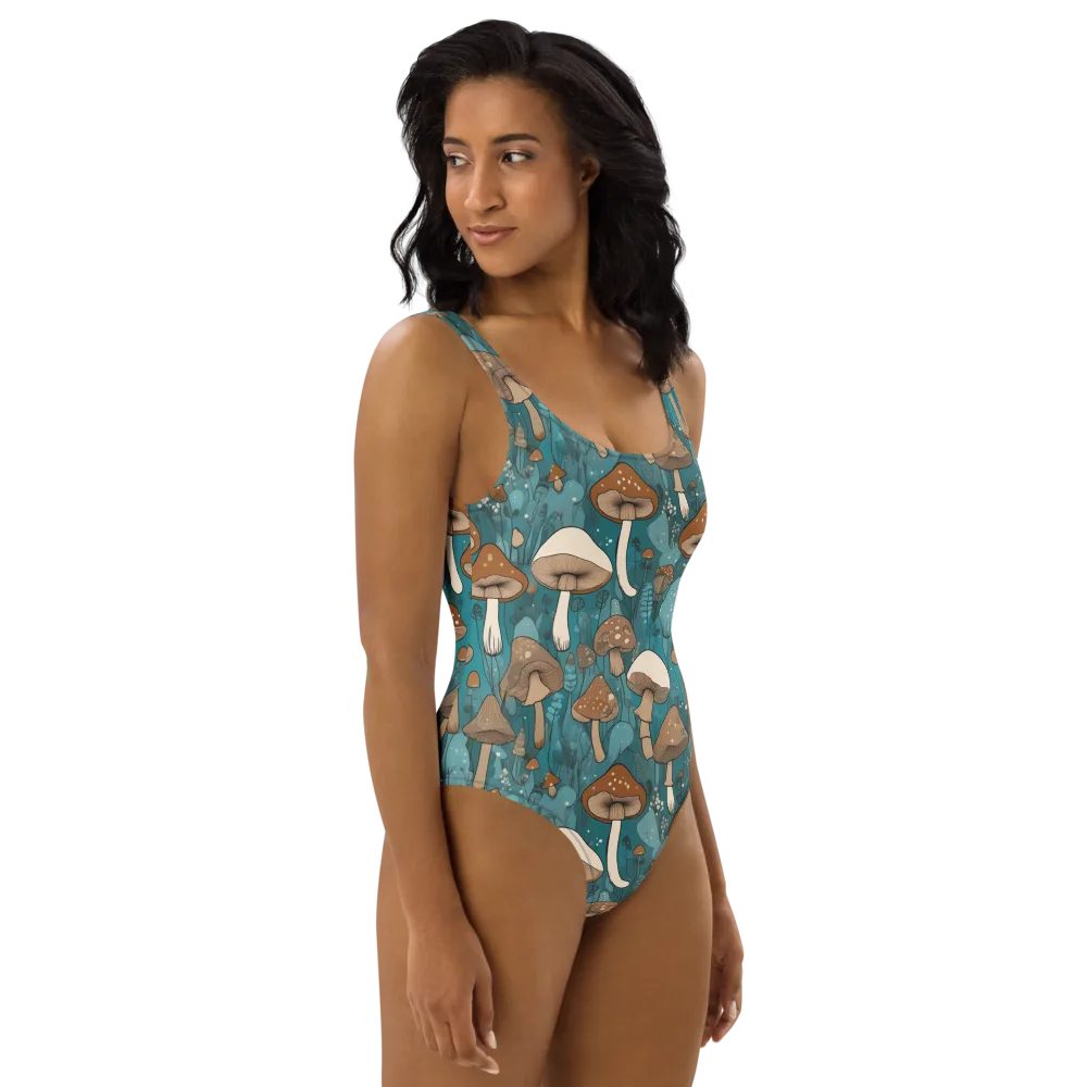 Teal Toadstool on One-Piece Swimsuit — Right