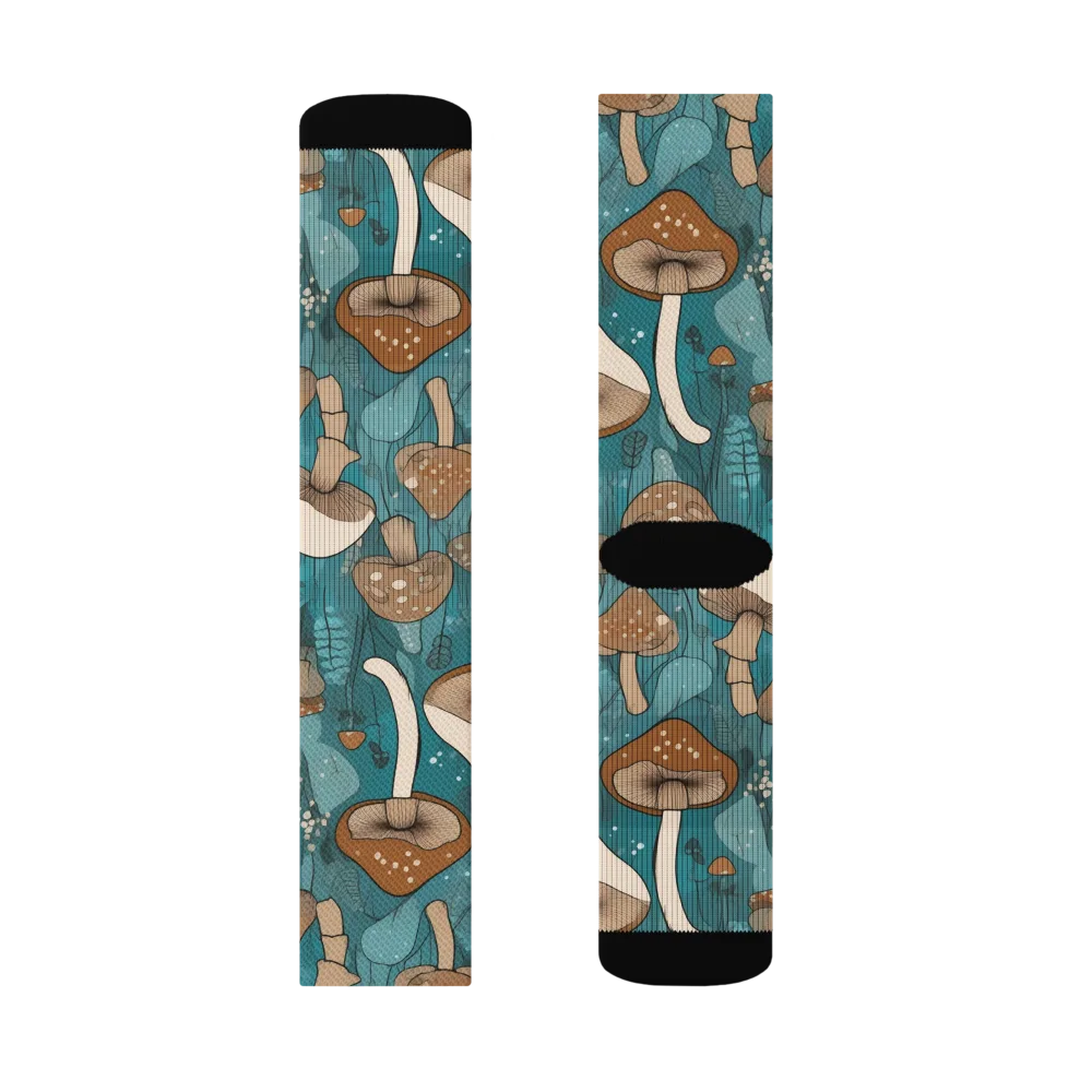 Teal Toadstool on Socks — Left Sock