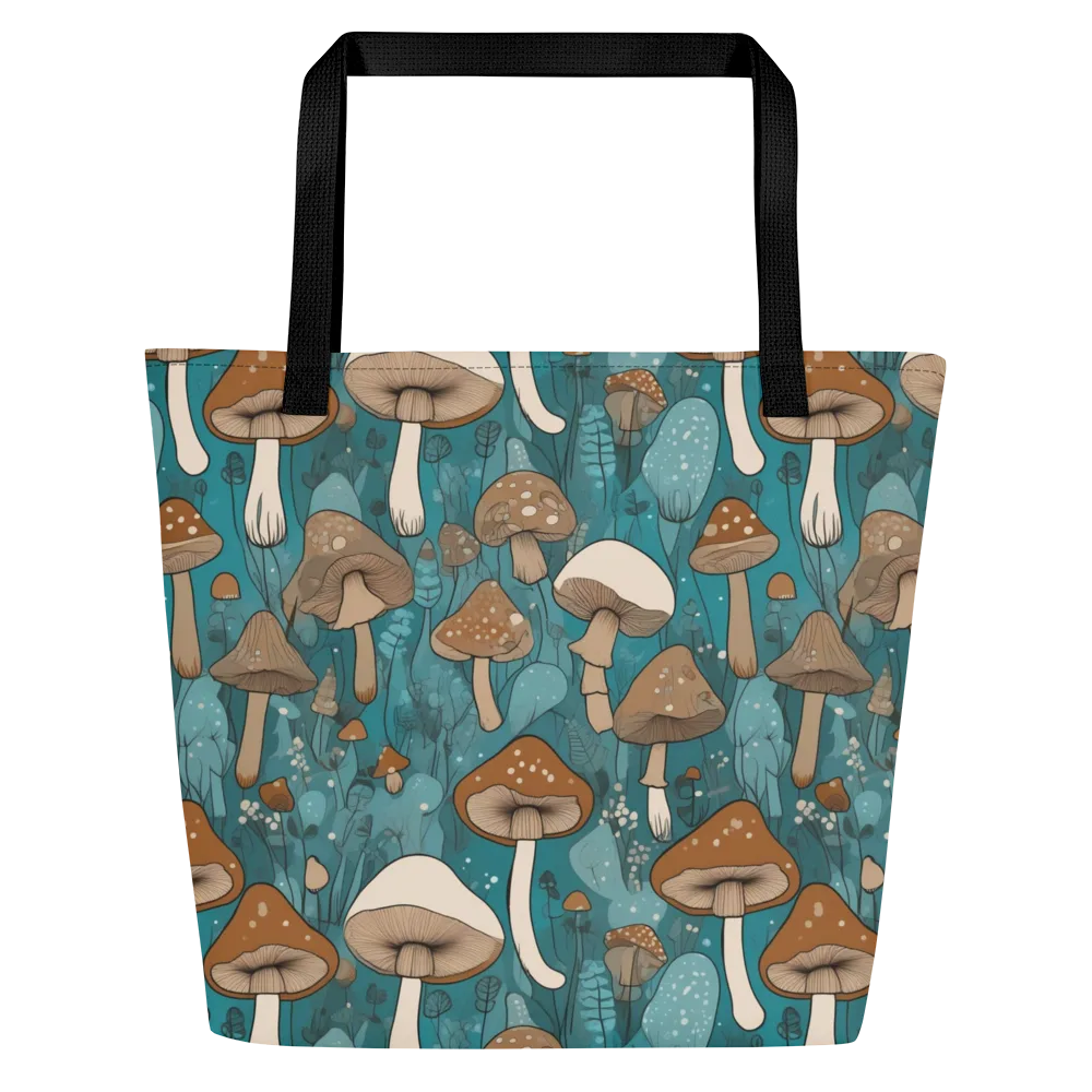 Teal Toadstool on Large Tote Bag W/ Pocket — Front