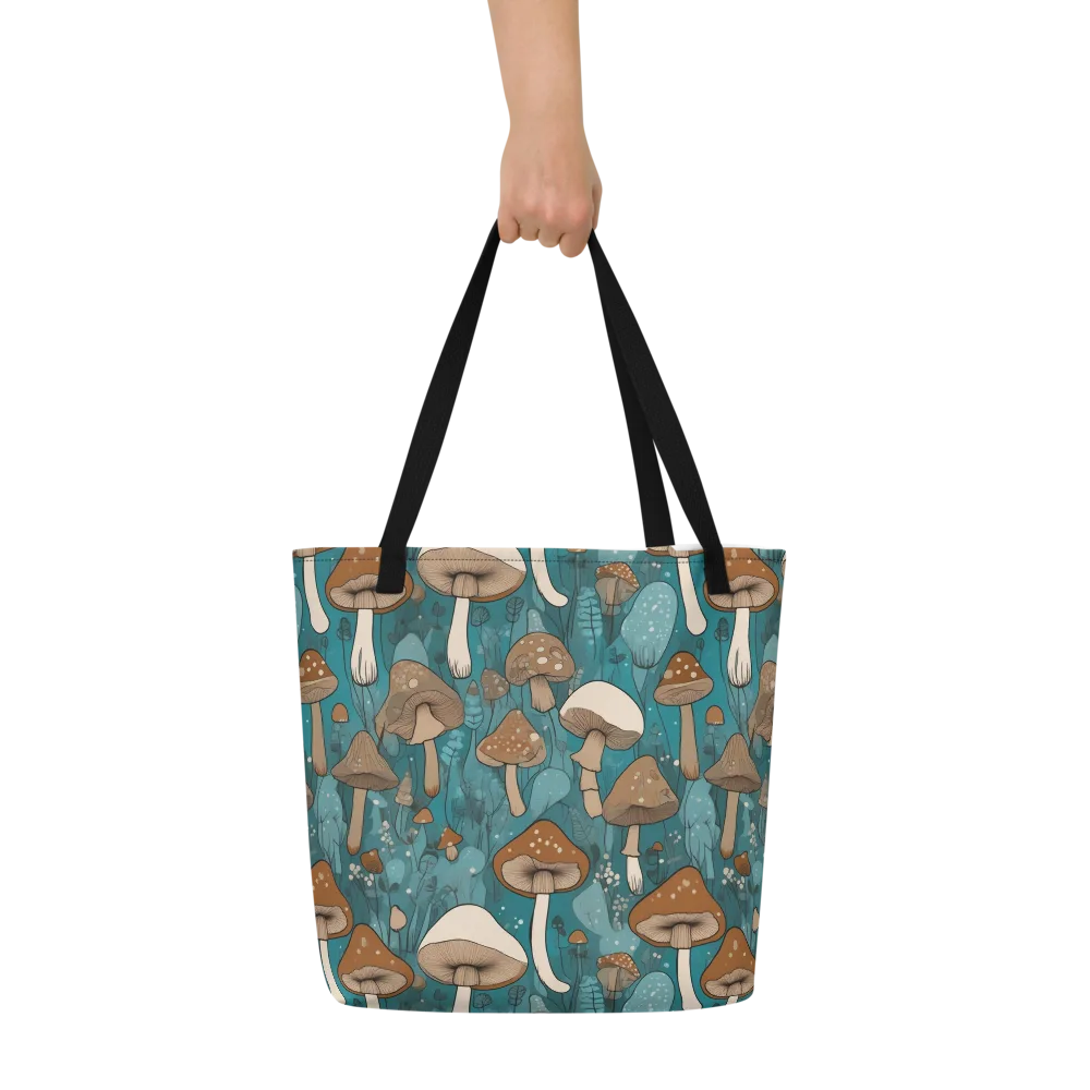 Teal Toadstool on Large Tote Bag W/ Pocket — Front