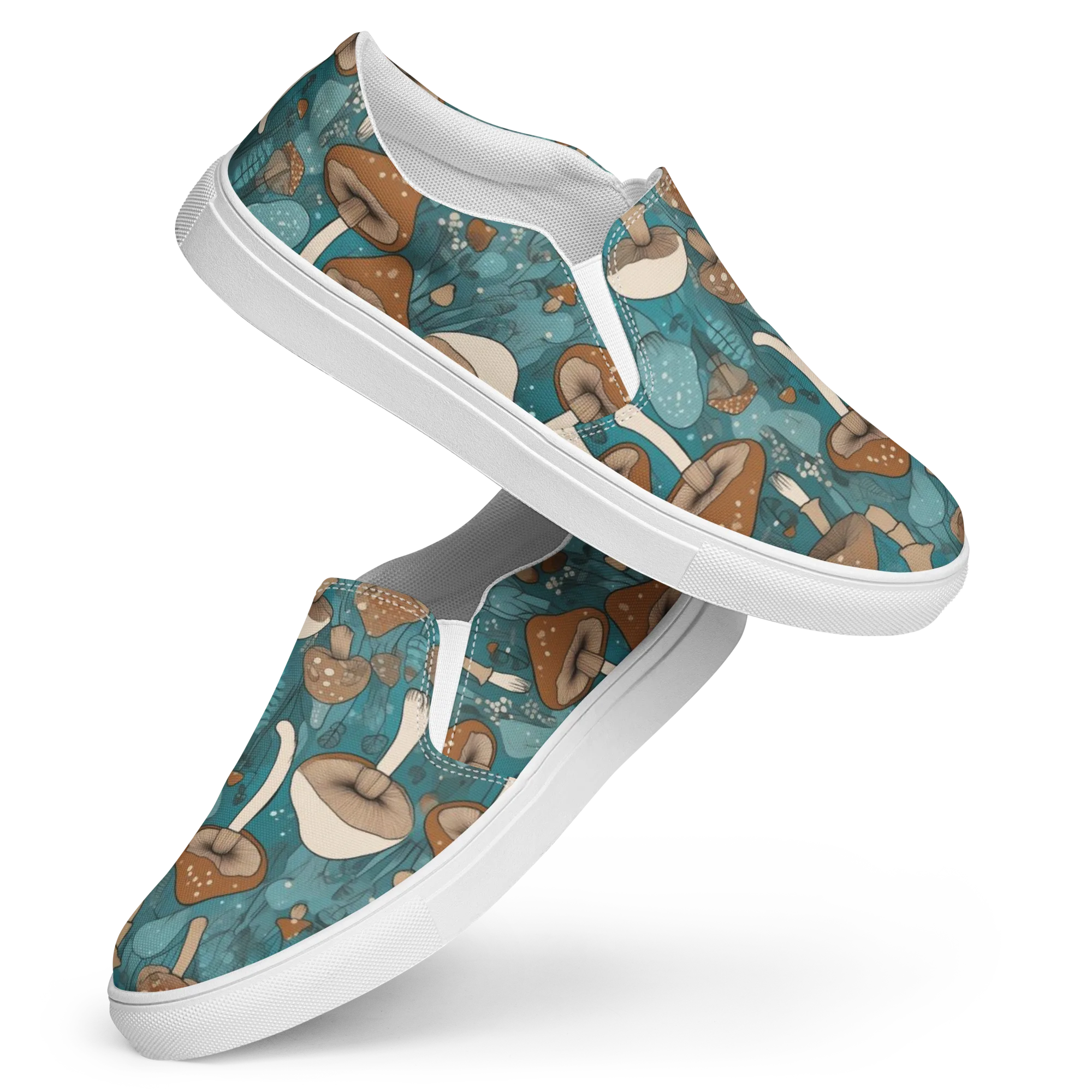 Teal Toadstool on Women's Slip-On Canvas Shoes — Front