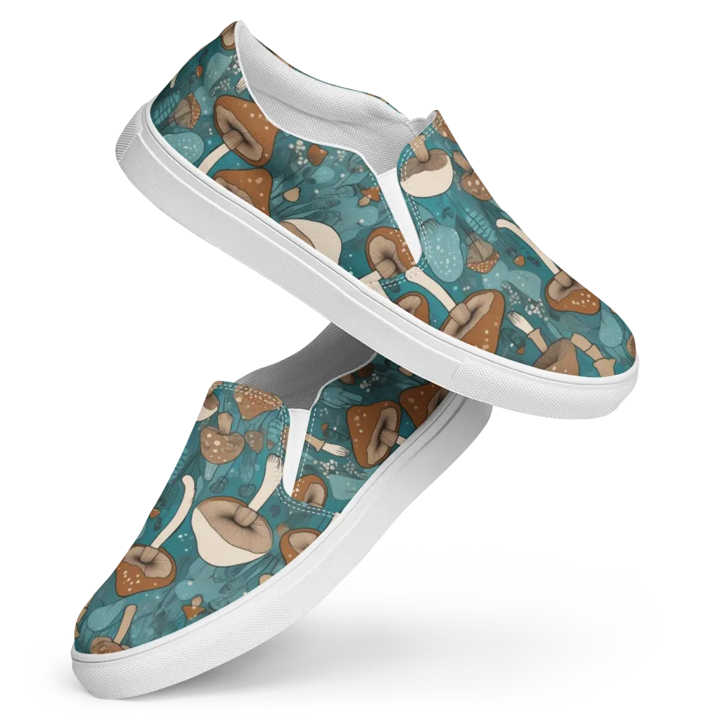 Teal Toadstool on Women's Slip-On Canvas Shoes — Front