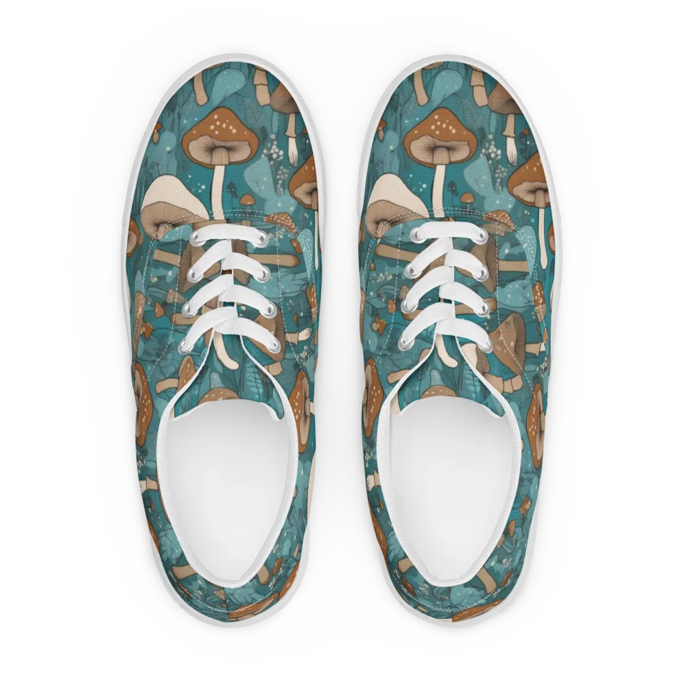 Teal Toadstool on Men's Lace-Up Canvas Shoes — Front