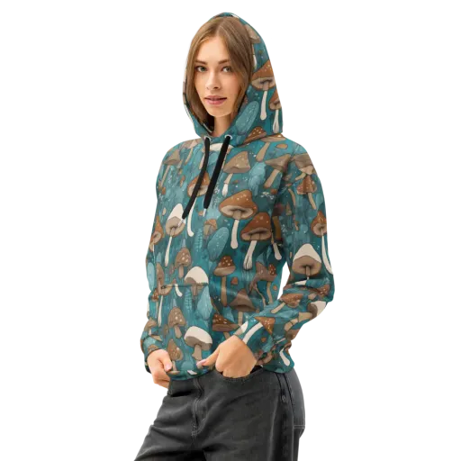 Teal Toadstool on a Cotton Hoodie