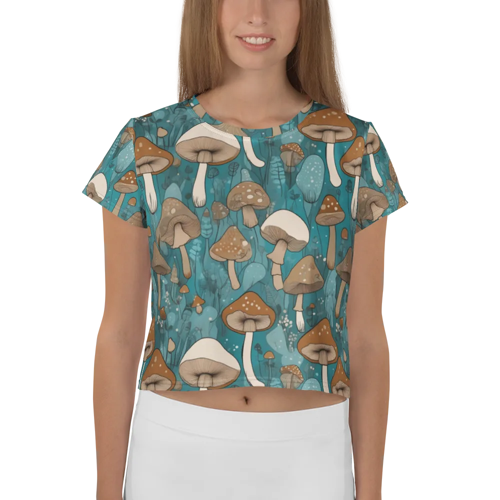 Teal Toadstool on Crop Tee — Front