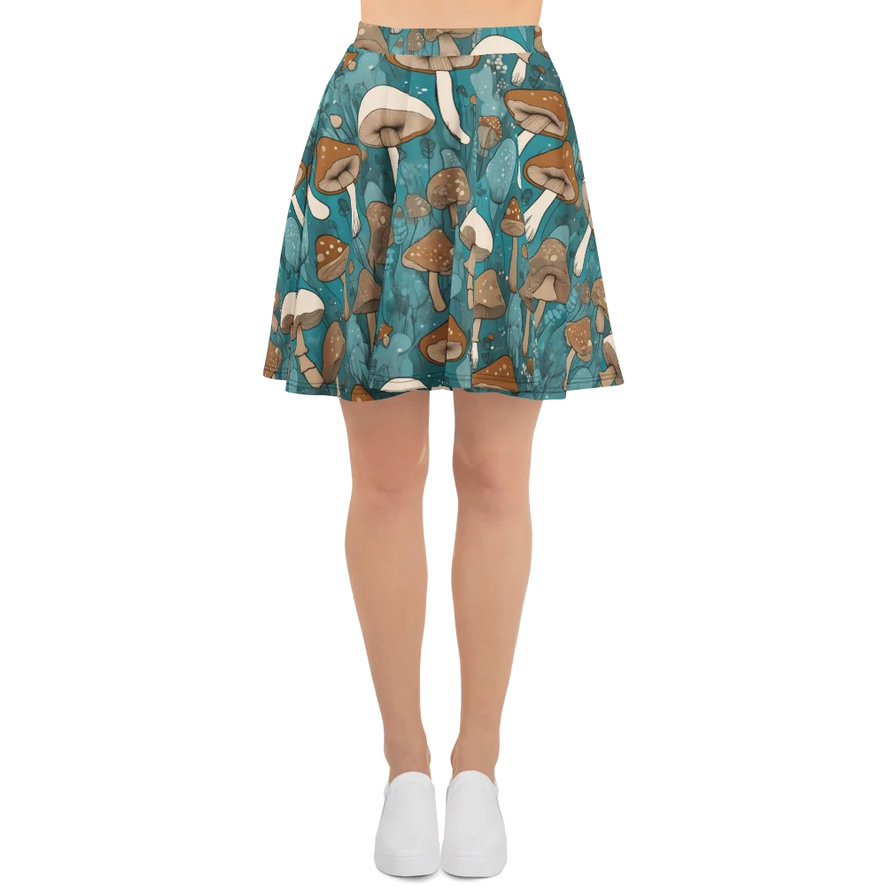 Teal Toadstool on Skater Skirt — Front