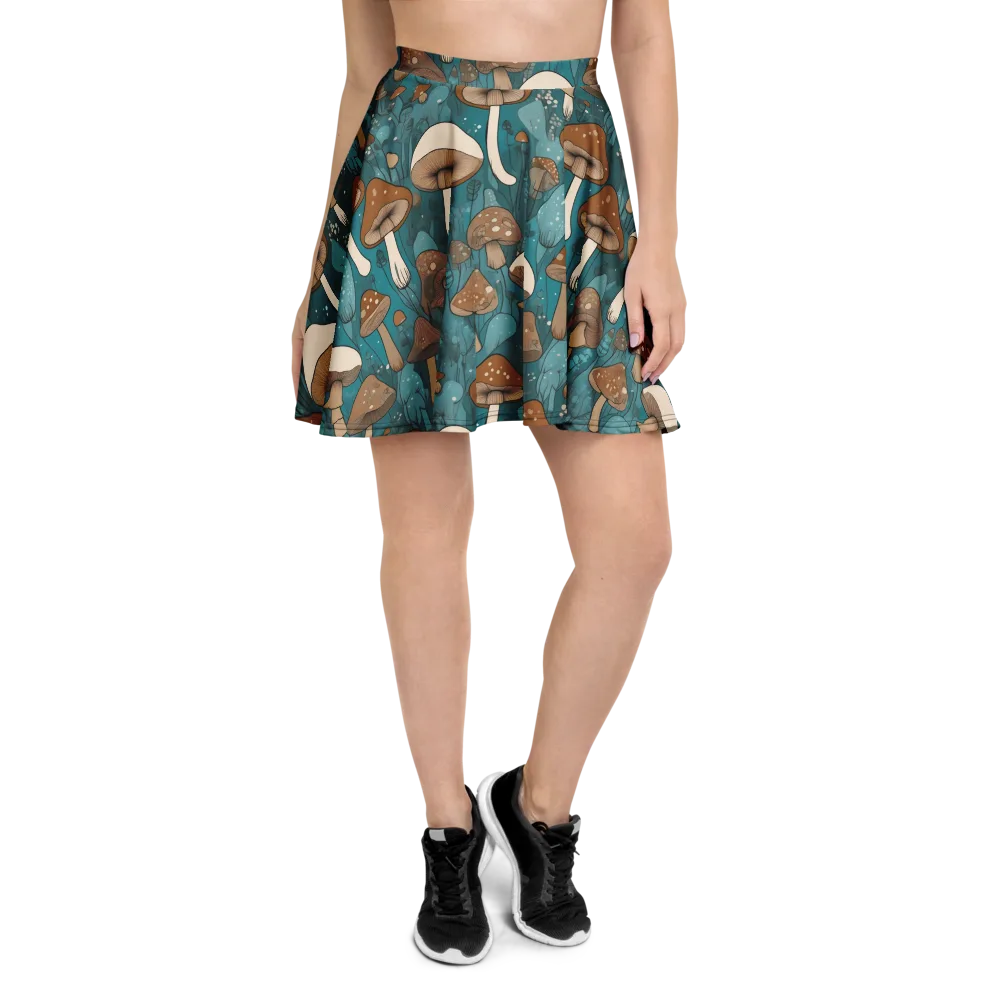 Teal Toadstool on Skater Skirt — Front