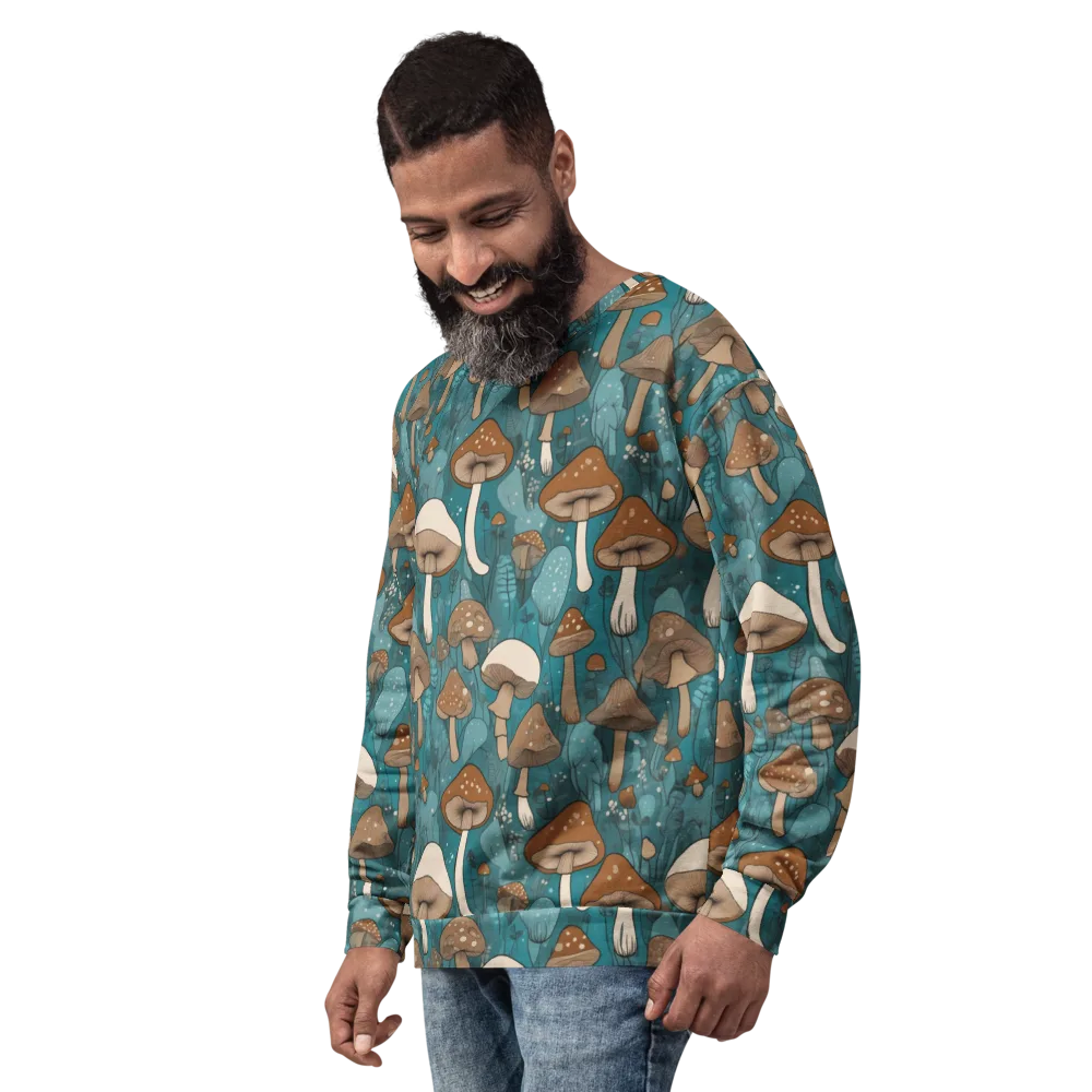 Teal Toadstool on Sweatshirt — Left Front