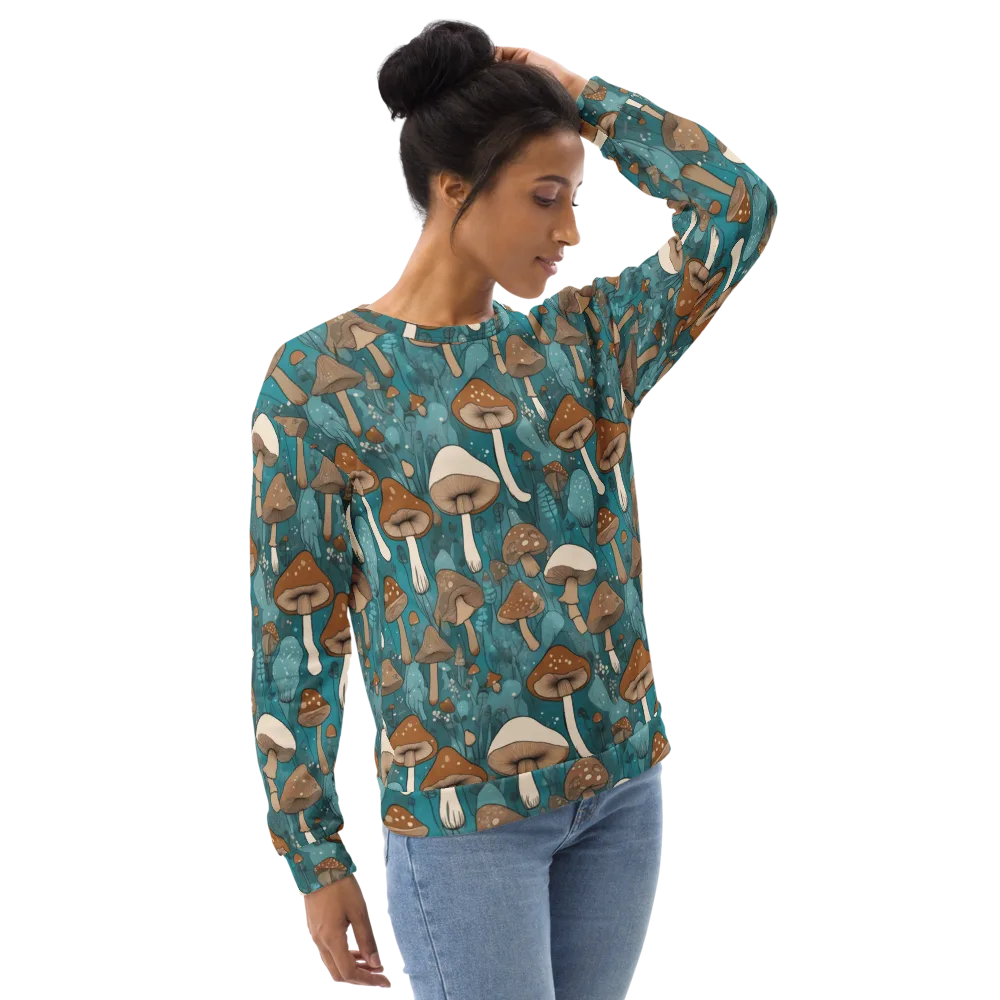 Teal Toadstool on Sweatshirt — Right Front