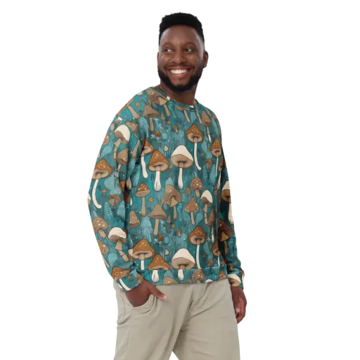 Teal Toadstool on a Sweatshirt