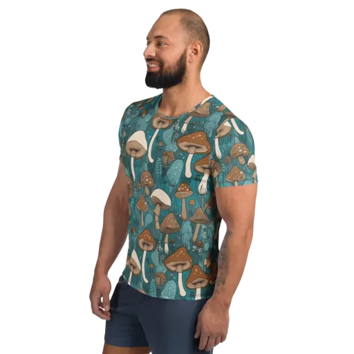 Teal Toadstool on a Men's Athletic T-Shirt